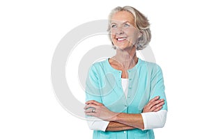 Confident mature woman over white photo