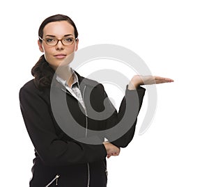 Confident Mixed Race Businesswoman Gesture to Side