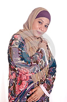 confident Muslim woman in scarf, isolated.