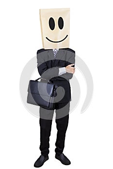 Confident person with a carton head isolated