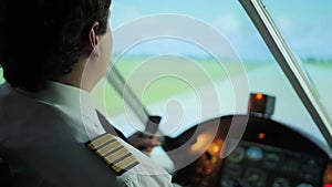 Confident plane captain successfully steering aircraft, takeoff from runway
