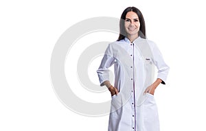 Confident practitioner doctor standing in medical office. general practitioner with medic gown. medicine, healthcare and