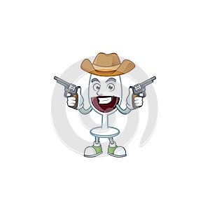 Confident red glass of wine Cowboy cartoon character holding guns