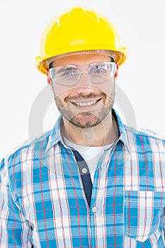 Confident repairman wearing protective glasses