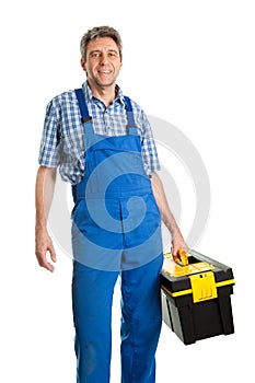 Confident service man with toolbox