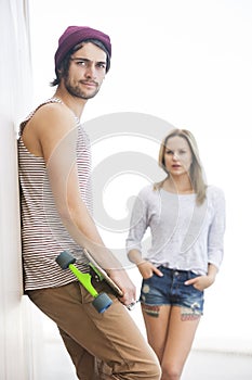 Confident Skateboarders Standing Outdoors