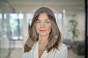 Confident smiling professional mid aged business woman in office, portrait.