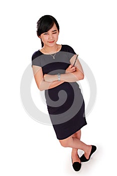 Confident standing businesswoman isolated