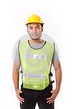 Confident, strong construction worker