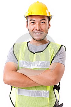 Confident, strong construction worker