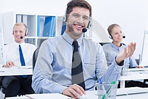 Confident telemarketer at work