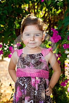 Confident Toddler Girl Pink and Brown Dress