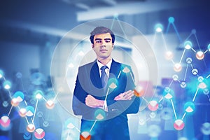 Confident trader in office, digital graph