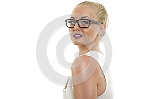 Confident Woman with Glasses Looking at Camera