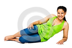 Confident woman reclining