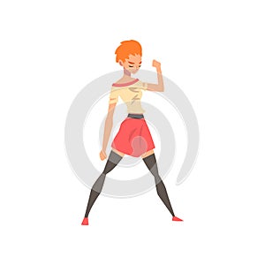 Confident woman showing fist, symbol of feminism, fighting, freedom, protest concept, female power and rights vector