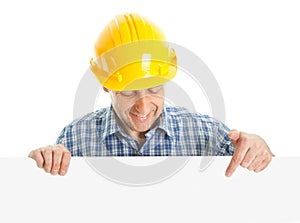 Confident worker presenting empty board