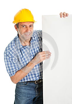 Confident worker presenting empty board