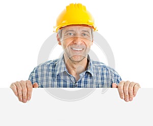 Confident worker presenting empty board