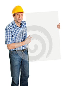 Confident worker presenting empty board