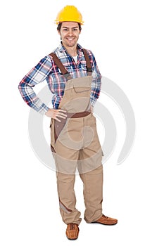 Confident worker wearing hard hat