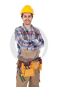 Confident worker wearing toolbelt