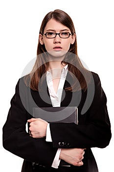 Confident young businesswoman / student arms crossed in Studio