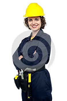 Confident young woman in jumpsuit