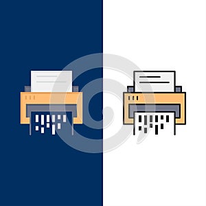 Confidential, Data, Delete, Document, File, Information, Shredder  Icons. Flat and Line Filled Icon Set Vector Blue Background