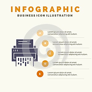Confidential, Data, Delete, Document, File, Information, Shredder Solid Icon Infographics 5 Steps Presentation Background