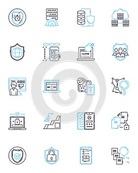Confidential data linear icons set. Privacy, Encryption, Security, Access, Sensitive, Protection, Concealed line vector