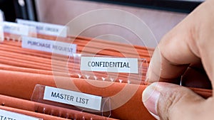 Confidential document file keep in the folder cabinet