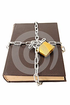 Confidential old book locked padlock