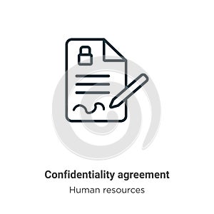 Confidentiality agreement outline vector icon. Thin line black confidentiality agreement icon, flat vector simple element