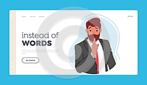 Confidentiality Landing Page Template. Man Making Silence Gesture, Indicating The Need For Quietness Vector Illustration photo