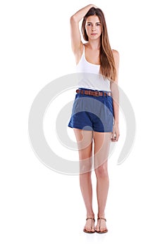 Confidently beautfiful. Full-length studio portrait of a beautiful young woman in a fashionable summer outfit.