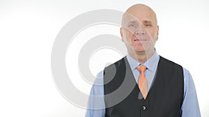 Confiding Businessman Image Smiling Pleased Manager Presentation