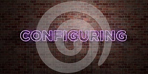 CONFIGURING - fluorescent Neon tube Sign on brickwork - Front view - 3D rendered royalty free stock picture