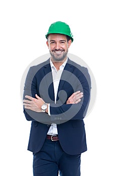 Confiident construction manager posing isolated