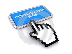 Confirmation bias button on white photo