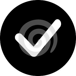 Confirmation icon in black and white colors, checkmark, confirmation button