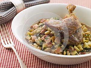 Confit Duck Leg with Flageolet Beans and Bacon photo