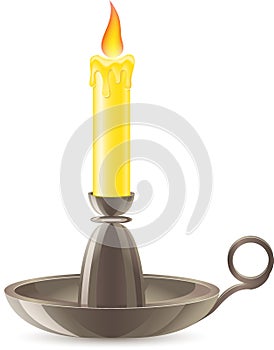 Conflagrant candle is in a candlestick