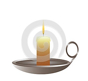 Conflagrant candle is in a candlestick