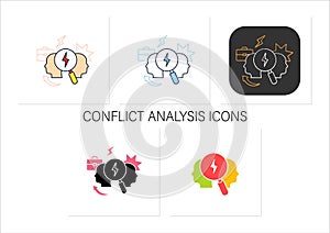 Conflict analysis icons set