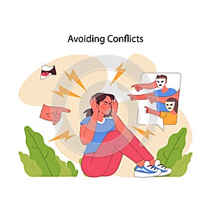 Conflict avoidance concept. Flat vector illustration