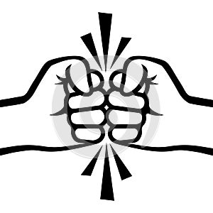 Conflict concept black line icon. Two fists clenched in a dispute.