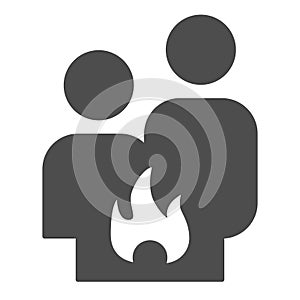 Conflict couple solid icon. Quarrel, man and woman conflict and fire symbol, glyph style pictogram on white background