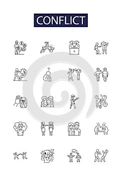 Conflict line vector icons and signs. Fight, Discord, Antagonism, Friction, War, Strife, Argument, Tension outline photo
