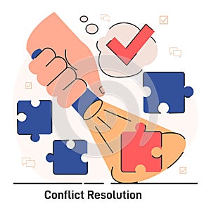 Conflict management. Character with conflict resolution skill. Person